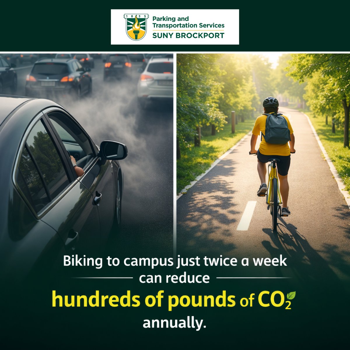 BportParking's tweet image. Friday Fact 🚴‍♂️🌱
Small changes can make a big difference.

Would you bike to campus more often? 👇

#fridayfact #sustainability #campuslife #greenliving
#sunybrockport