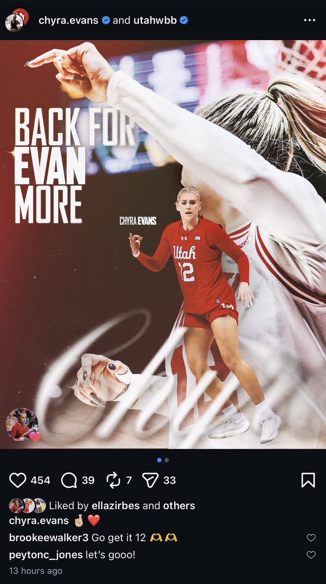 Josh_Furlong's tweet photo. Utah forward Chyra Evans announces on IG that she’s returning for another season.

It’s the first official announcement for the women’s team. https://t.co/gQhpt1df5m