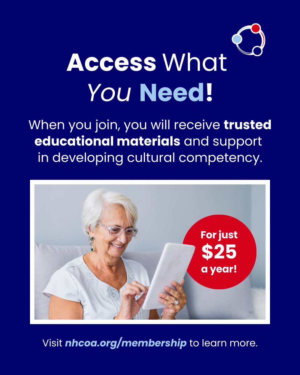 NHCOA's tweet image. As an NHCOA member, you will have access to #resources for your professional and community needs.🤝
You will receive reliable information and culturally relevant tools to support your advocacy for Latino older adults.
Join our individual #membership at nhcoa.org/membership☑️
