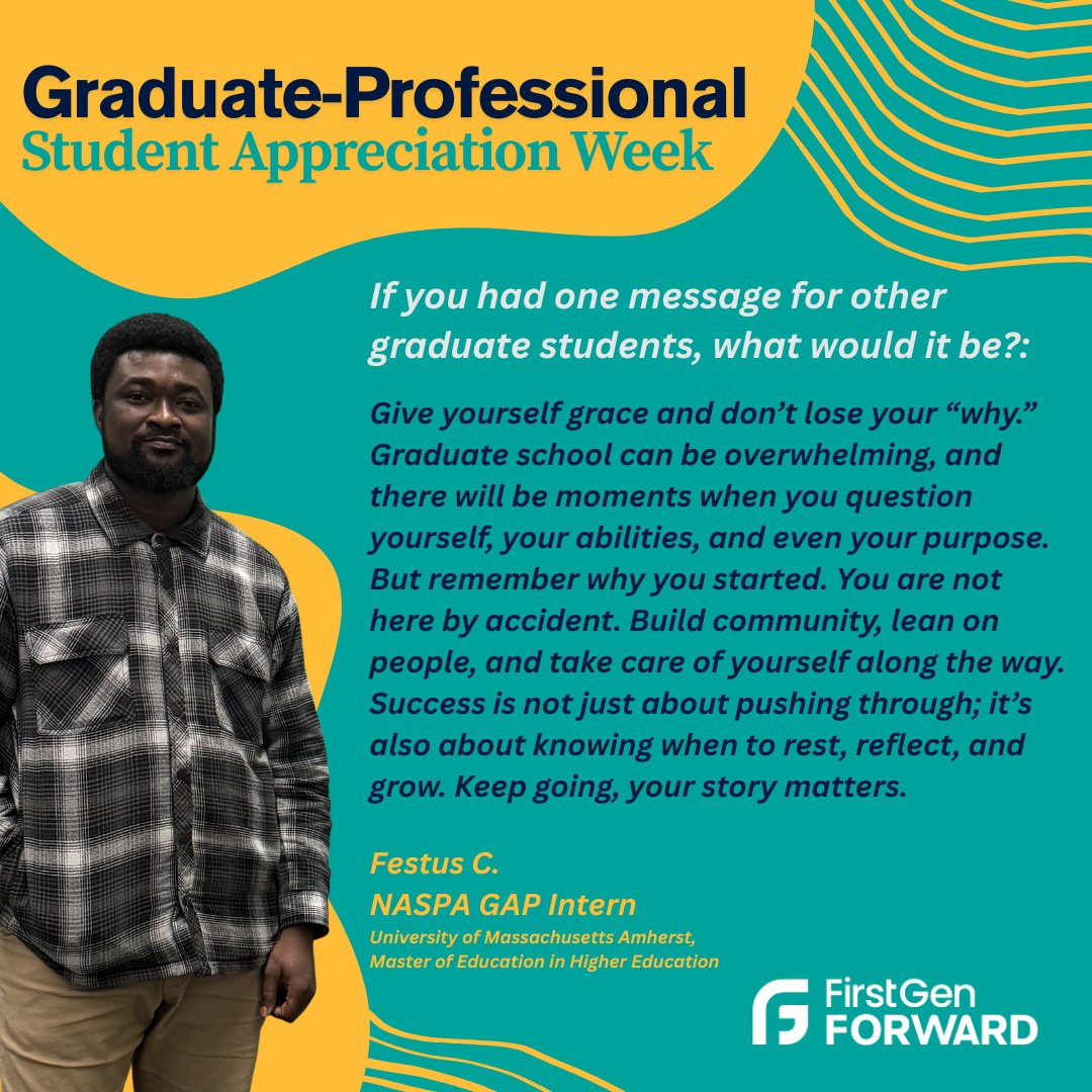 FirstgenForward's tweet image. Join us in celebrating some of the NASPA #firstgen GAP interns. Their graduate interns shared powerful insights that uplift and support first‑gen graduate &amp;amp; professional students. We appreciate their wisdom, leadership, and the work we do alongside NASPA!
naspa.org/division/gradu…