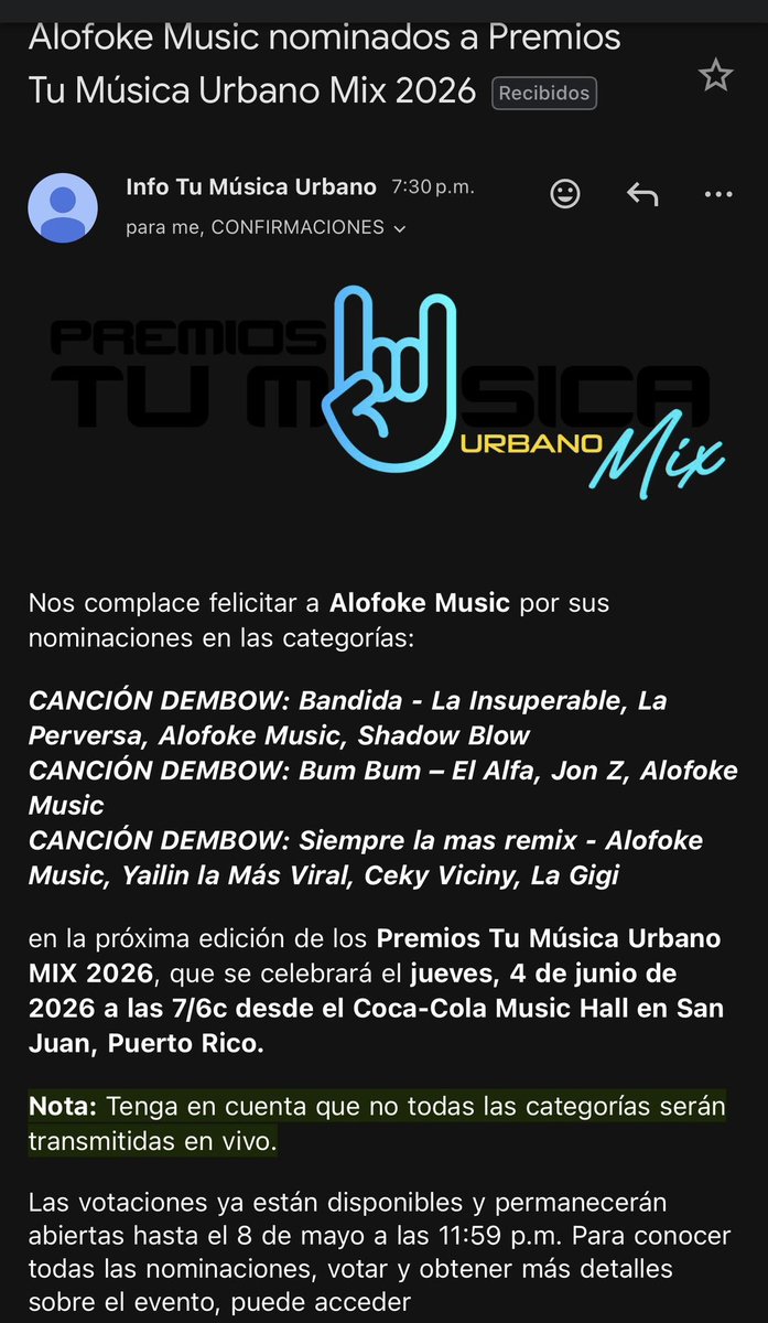 matiasgarciard's tweet photo. ¡Buenos dias! Y amanecemos hoy nominados en tres categorías en #Premiostumusicaurbano en Puerto Rico 🇵🇷 Gracias por la distincion, y felicidadew a todos los artirtas y productores que nos acompañan en estas colaboraciones que han sido exitos. En breve continuamos enviado las invitaciones via QR para la gran premier #planetaalofoke 🪐