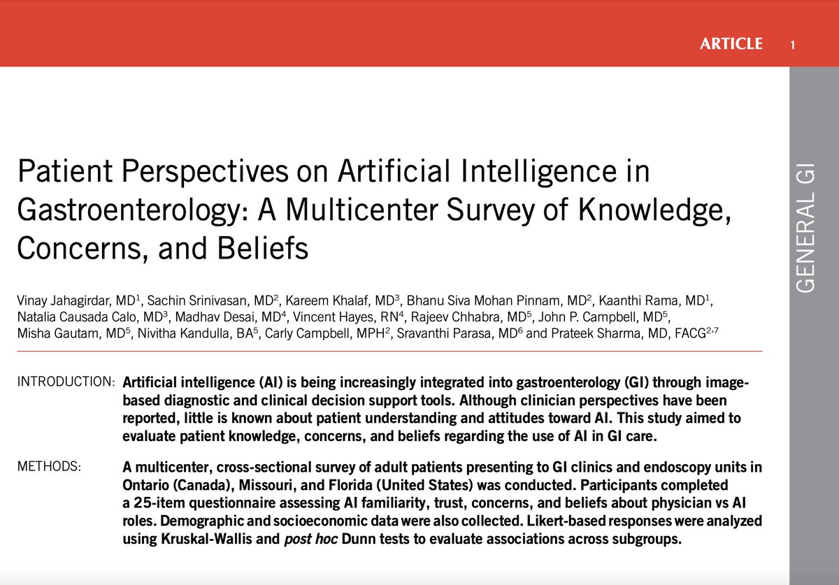 vinayjaha's tweet photo. What do patients feel about using AI in GI?

Excited to share our 🌎 multicenter study on patient perspectives on AI in GI healthcare, in @AmJGastro 

💪 Support for AI as a tool but not replacement 
🩺 93% want physicians to retain final decision making
💵 Reliability, costs and privacy remain major concerns 
🤝 Clear communication and transparency critical for equitable AI distribution

👉 https://t.co/dYJRoAIkWx

#AIinGI  #GITwitter 
@AmCollegeGastro @ASGEendoscopy @AmerGastroAssn 

@saintlukeskc @VCU_Liver @umkcIM @KU_GIHep
@sravmd @MadhavDesaiGI @chhabra_rajiv @DocGIJohn @BhanuPinnam @MishaGautam55 @KaanthiRama