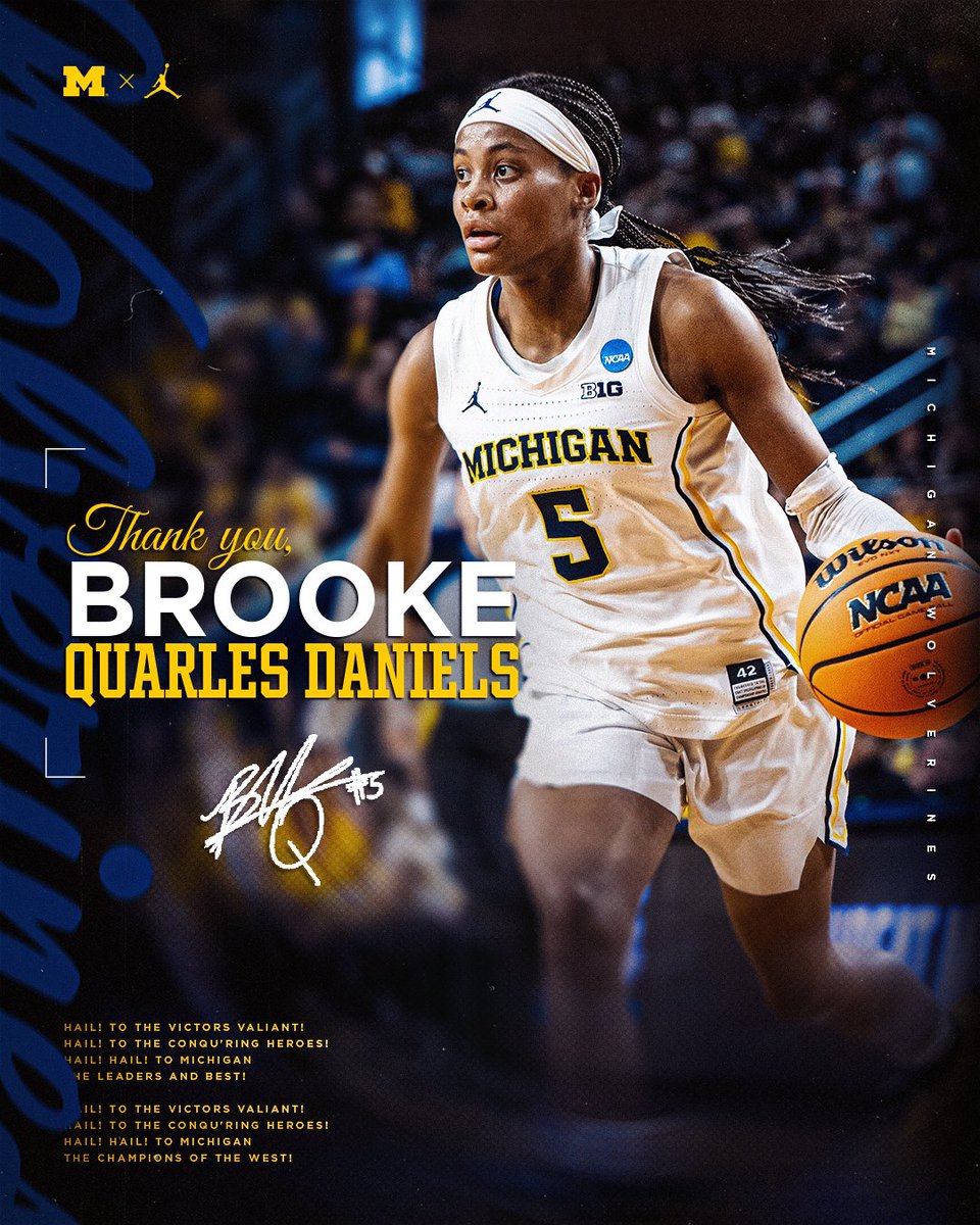 umichwbball's tweet photo. Playing her final two years in Ann Arbor, BQD ranks 12th all-time with 142 steals and was named to the Big Ten All-Defensive Team this year 🧤🍪

Grateful that @brooke_daniels2 brought her intensity, energy and dog mentality to our program these last two seasons 💛💙 https://t.co/IQqFolN3wO