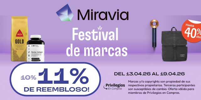 Privicompras's tweet photo. Desde hoy hasta el domingo 19 de abril, disfruta de un 11% de reembolso en todas tus compras en Miravia realizadas a través de #PrivilegiosenCompras. ¡Aprovecha! https://t.co/PtUIEgPj5m