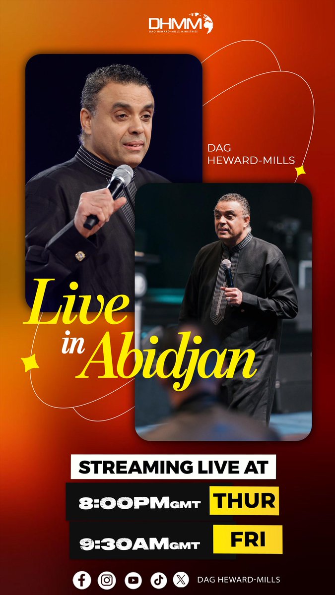 EvangelistDag's tweet image. Dag Heward-Mills is live in Abidjan today and tomorrow, don’t miss it! Join in for a powerful time of refreshing and revival from the Word of God. 🔥
#Jesus #Abidjan