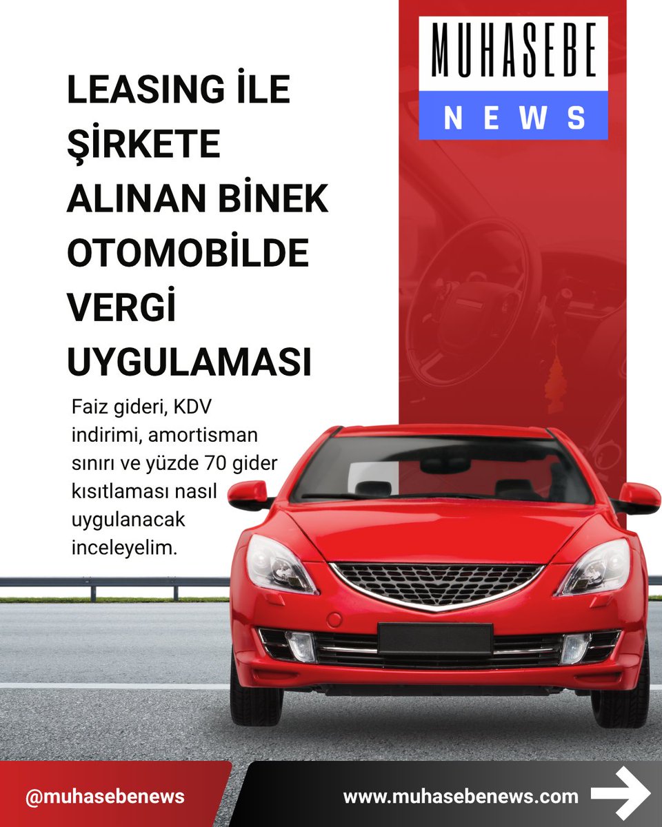 MuhasebeNews's tweet image. Leasing ile Şirkete Alınan Binek Otomobilde Vergi Uygulaması

#Leasing #FinansalKiralama #BinekOtomobil #ŞirketGiderleri #VergiUygulaması #KDV #KurumlarVergisi #VergiAvantajı #Muhasebe #FinansYönetimi #muhasebenews