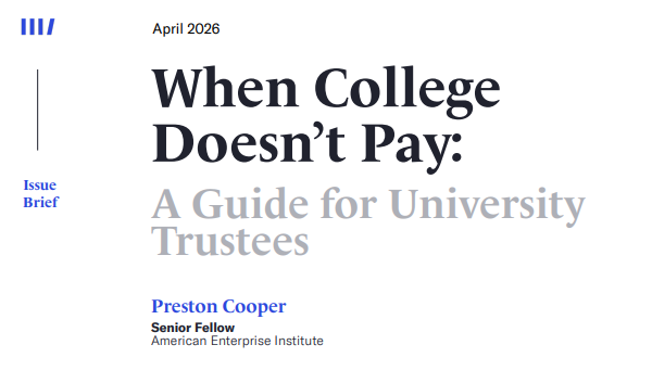 PrestonCooper93's tweet photo. Excited to share my latest report for @ManhattanInst.

Why college trustees should care about the ROI their institution offers students--and what they can do about it. https://t.co/SgdqC5SBNO