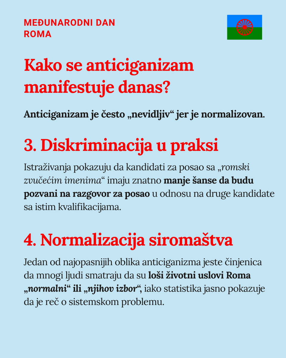 GradjanskiCenSr's tweet photo. #Antigypsyism is often invisible — because it’s normalized.

From everyday language and “jokes” to hiring #discrimination and the normalization of poverty, stereotypes about #Roma still shape real outcomes.

👉 This isn’t coincidence. It’s systemic #inequality.

#gcs https://t.co/chLv45G27E
