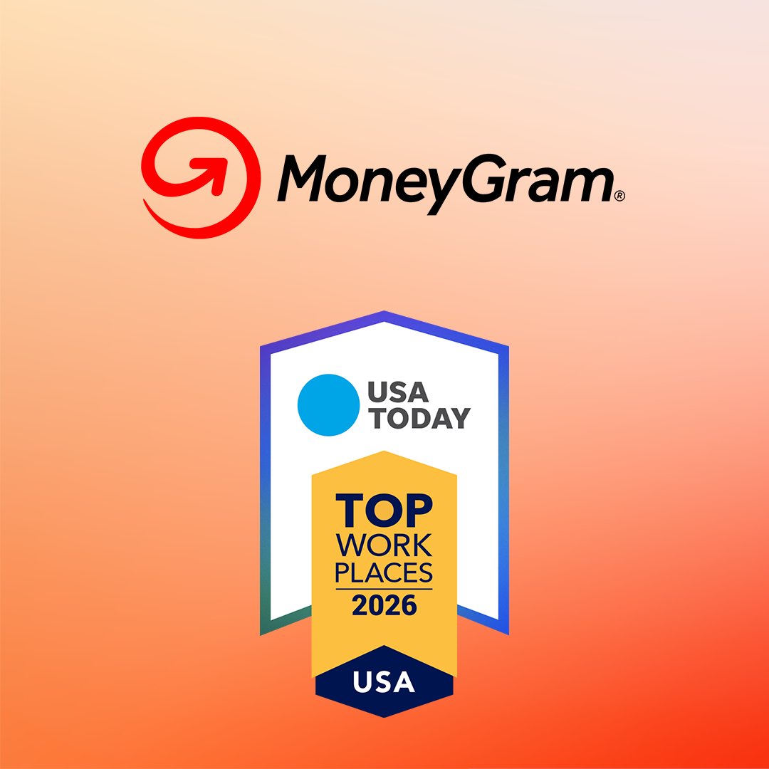 MoneyGram's tweet photo. MoneyGram has been named a 2026 USA TODAY @TopWorkplaces award winner — for the fifth year in a row!

What we've consistently heard from our employees: MoneyGram is a place where people feel empowered to grow, take ownership, move with speed and make a real difference.

To our teams in the U.S. and around the world: thank you for thinking boldly and delivering meaningful impact for our customers every day.