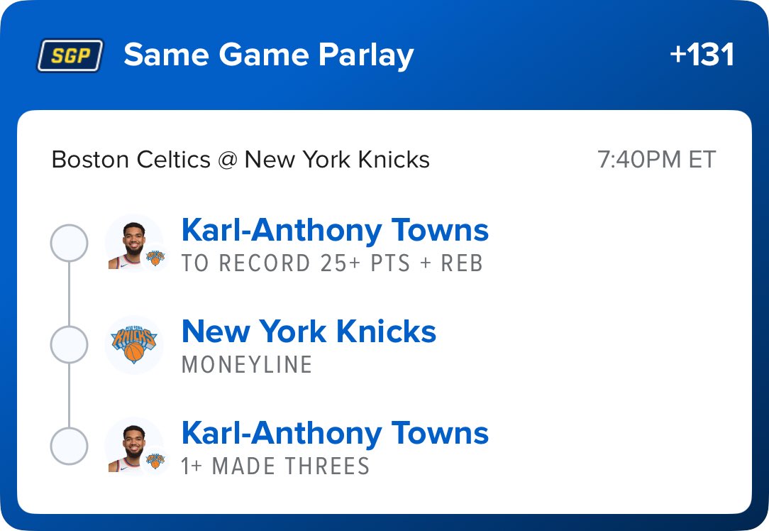 TerryTheTicket's tweet photo. Back! Knicks are looking to lock the #3 seed with a statement win tonight against Boston. I am leaning heavy on KAT to continue his dominance and he sees a good matchup here. Boston could rest guys as well #TerryTheTicket https://t.co/XYMADiA2NI