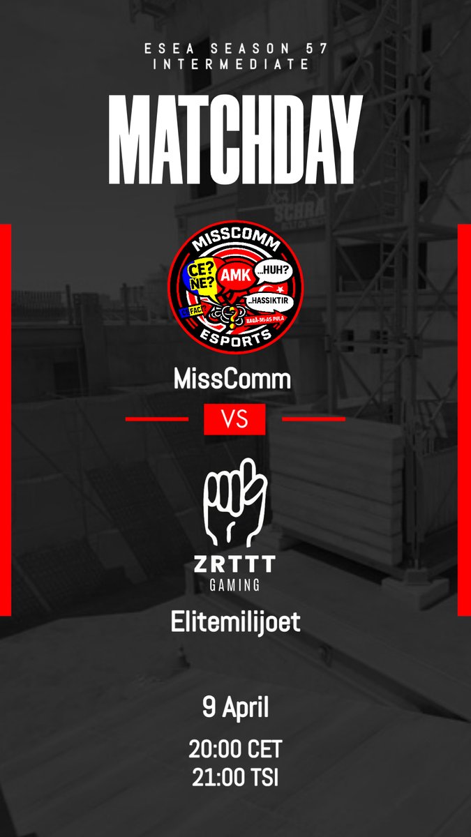 MissCommCS2's tweet photo. 🧐Birader o logo ne iş bizi mi koparıyon?
Matchday 2 of our ESEA Intermediate run is here.
@ESEA Intermediate - Matchday 2
🆚 Elitemilijoet
📅 9 April
⏰ 20:00 CET / 21:00 TSI
#ESEA #MISSCOMM #NAHCIKTI https://t.co/5xVYj765mz