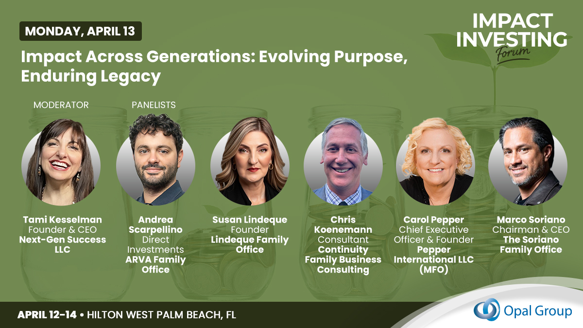 Opal_Group's tweet photo. 🌟We’re excited to present at the Impact Investing Forum, Tami Kesselman, Andrea Scarpellino, Susan Lindeque, Chris Koenemann, Carol Pepper, and Marco Soriano, on April 13, 2026.

📝Register, https://t.co/jYqqnb2SQ1 or email info@opalgroup.net

#OpalGroup #OpalGroupIIF #Finance https://t.co/KqFldPxjcC
