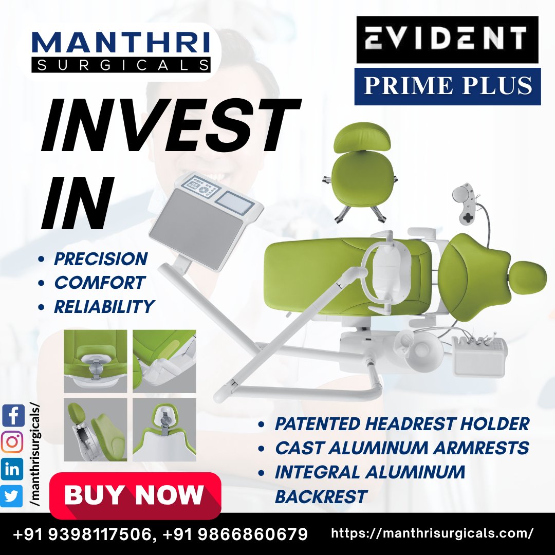 ManthriSurgical's tweet image. #EvidentPrimePlus #DentalChair #ManthriSurgicals #DentalEquipmentIndia #DentalClinicSetup #DentistIndia #DentalChairSeller #DentalInnovation #PrecisionDentistry #ClinicComfort #DentalSupplier #DentalDeals #BuyDentalChair #TopQualityDental #IndianDentist #DentalInfrastructure