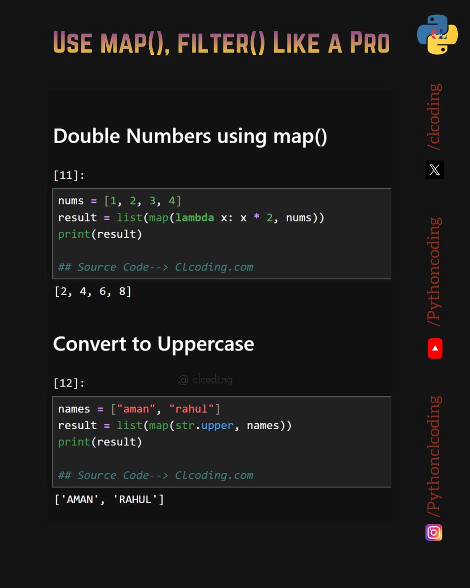 Stop writing long loops Start using map() & filter() Python pro tip you ...