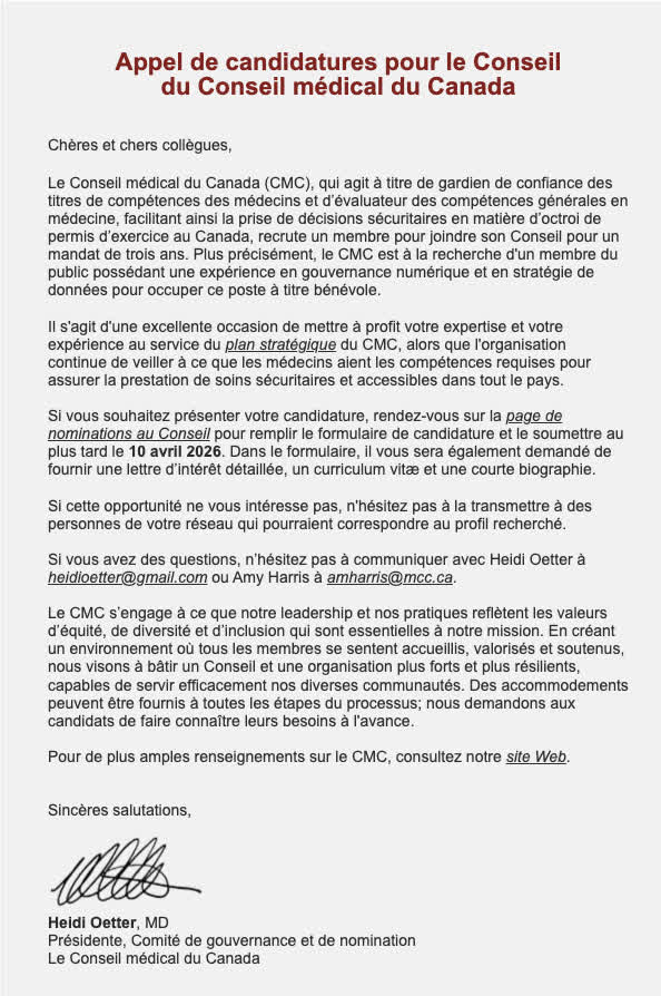 blackdocscanada's tweet image. 🚨 Call for Nominations 🚨
The Medical Council of Canada is seeking passionate leaders to join its Council. 

For more information, visit mcc.ca/about/
#MedicalLeadership #HealthcareCanada #CallForNominations #MedEd #RepresentationMatters