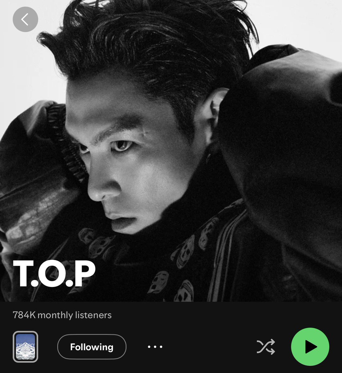 puTOPinamo's tweet image. T.O.P reached 784K monthly listeners on Spotify! ❤️ 

+576.5K listeners since the album release! 😭👏🏼

T.O.P ANOTHER DIMENSION OUT NOW 
#WelcomeToAnotherDimension 
#ANOTHER_DIMENSION #TOP