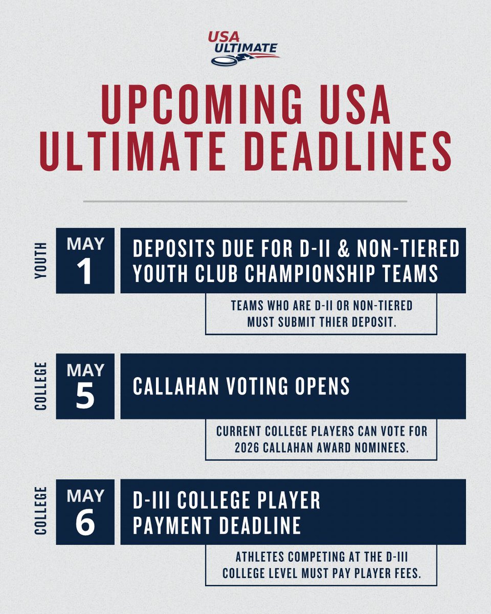 USAUltimate's tweet photo. Volunteer with USA Ultimate 🥏

USAU is seeking volunteers to fill several specialized positions, see the full breakdown of open roles through the link and apply today: https://t.co/dvgr3lleyV

#USAUltimate https://t.co/kIE7KhnHj8
