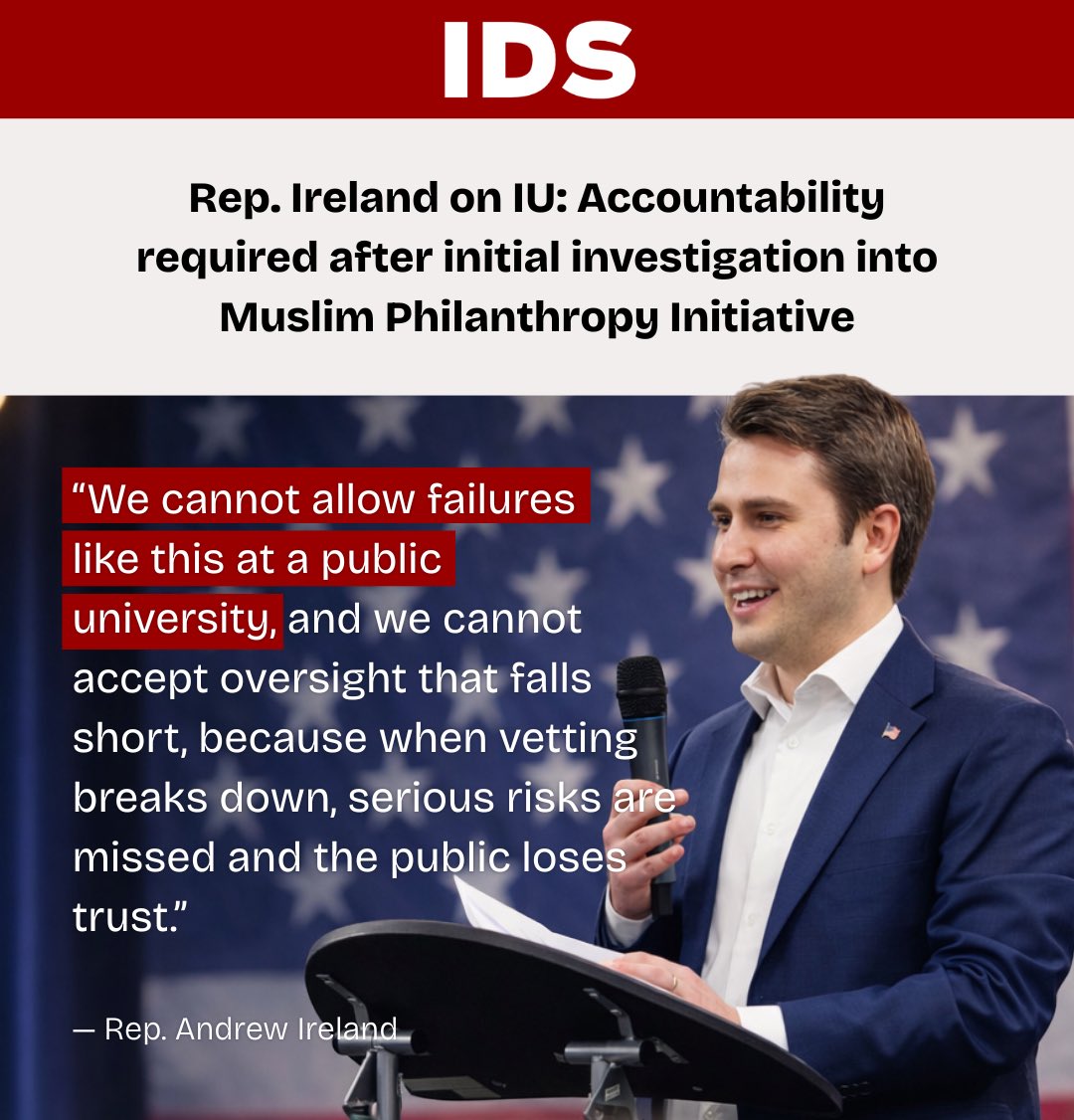 Last month, I led a group of lawmakers demanding answers from Indiana University. 

IU has now confirmed its Muslim Philanthropy Initiative worked with and took benefits from a charity tied to Hamas and the Muslim Brotherhood.

That’s a huge oversight failure and can never happen