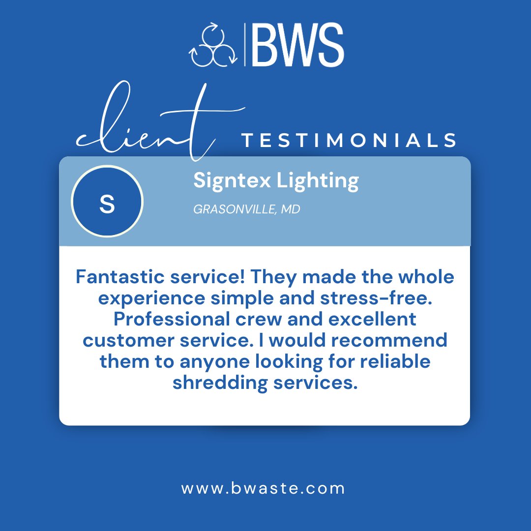 BWSincorp's tweet photo. We’re always grateful when clients take the time to share their experience! Businesses want more than just a shredding service provider - they want a team that is responsive, reliable, professional, &amp; easy to work with. That’s what we strive to deliver every day. https://t.co/hQRSyDK4WQ