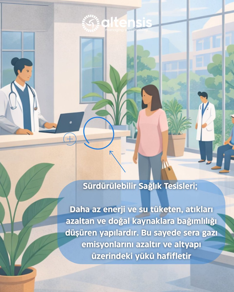 altensis's tweet photo. Sağlık yapılarında sürdürülebilirlik; enerji ve su tüketimini optimize eden, zararlı maddelere maruziyeti azaltan ve kullanıcıların fiziksel ve psikolojik iyilik halini destekleyen bütüncül bir yaklaşım olarak ele alınır. 

#Altensis #Sürdürülebilirlik #YeşilBina https://t.co/NkcwzdCzLL