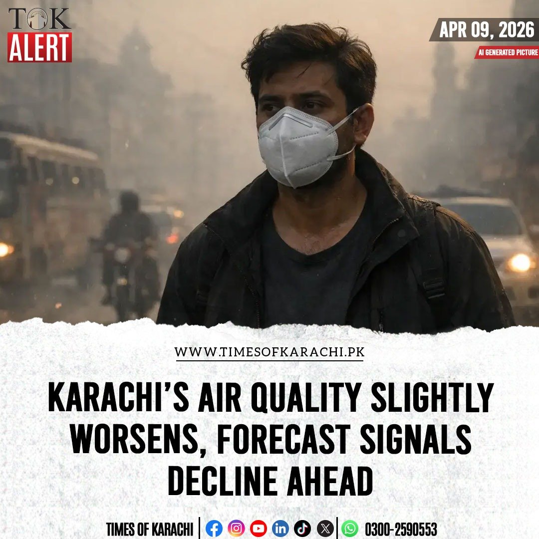 TOKCityOfLights's tweet photo. Karachi’s air quality showed a slight decline on Wednesday, April 9, ending the recent stretch of improved conditions across the city.
Details: https://t.co/AgeHC1ESvw
#TOKAlert #Karachi #AirQualityUpdate #AirPollution https://t.co/qtjmkJKB2z