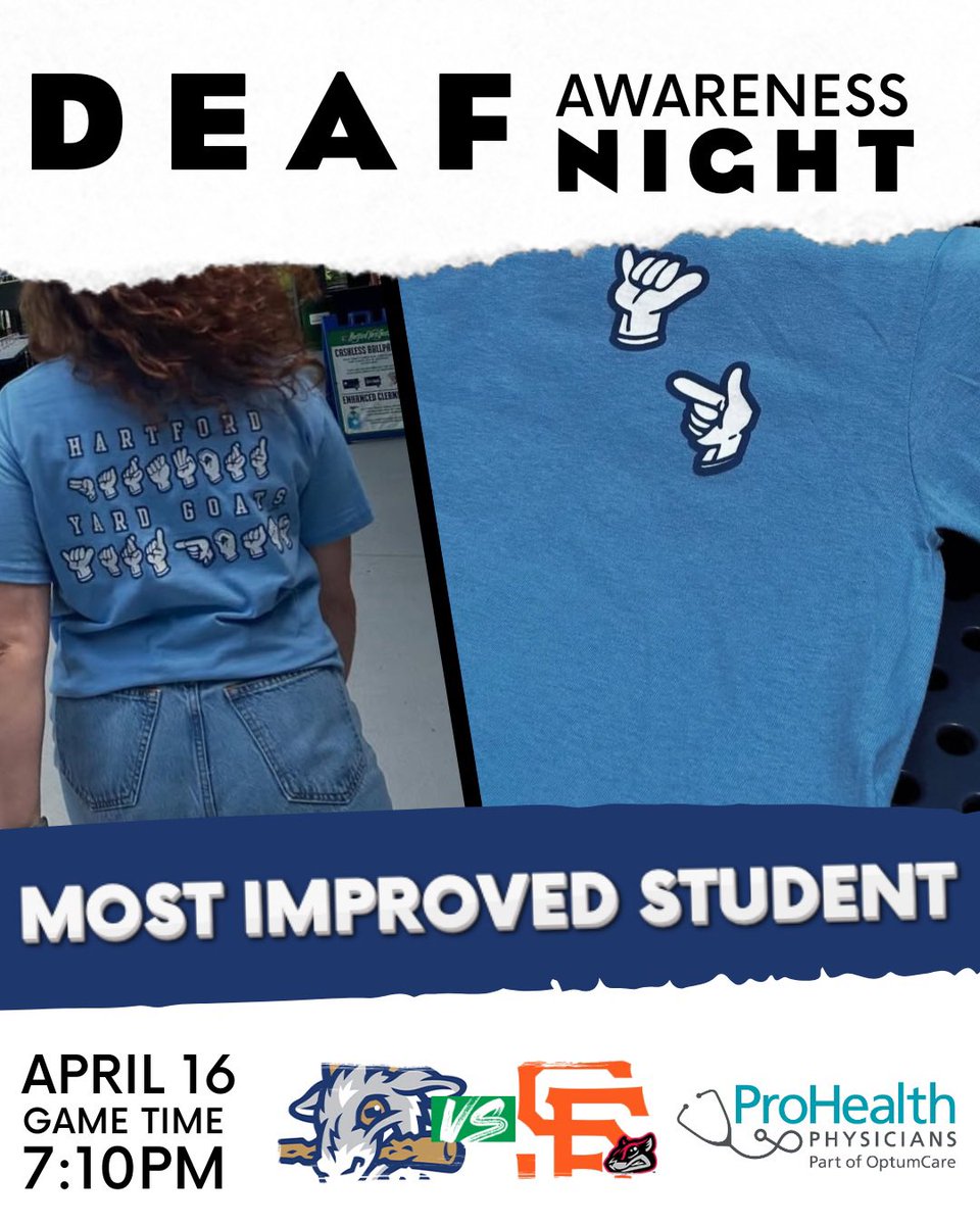 GoYardGoats's tweet image. A night that means more 🤟
Join us for Deaf Awareness Night in partnership with the American School for the Deaf, as we celebrate and uplift the Deaf community. We’ll also be honoring Connecticut’s most improved students with our friends at ProHealth Physicians. 

⚾️ Hartford