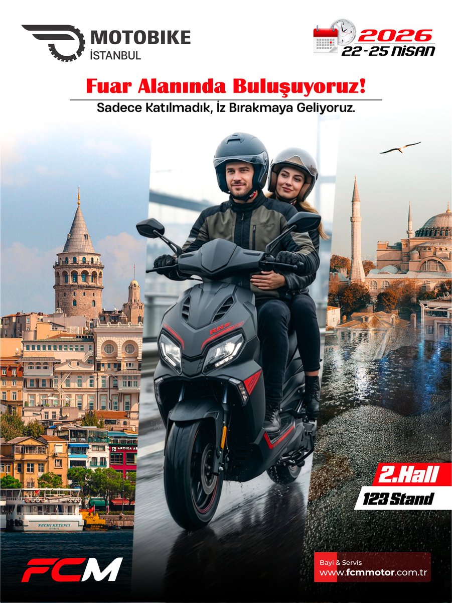 fcmmotor's tweet photo. FCM Motor olarak 2026 Motobike İstanbul Fuarı’nda yerimizi alıyoruz!
22–25 Nisan 2026 tarihleri arasında motosiklet tutkunlarının buluşma noktası olan Motobike İstanbul
Biz sadece katılmak için değil, iz bırakmak için geliyoruz.
📌 Salon / Hall: 2–Stand: 123
#FCMMotor #Istanbul https://t.co/fSQgVAVjZR
