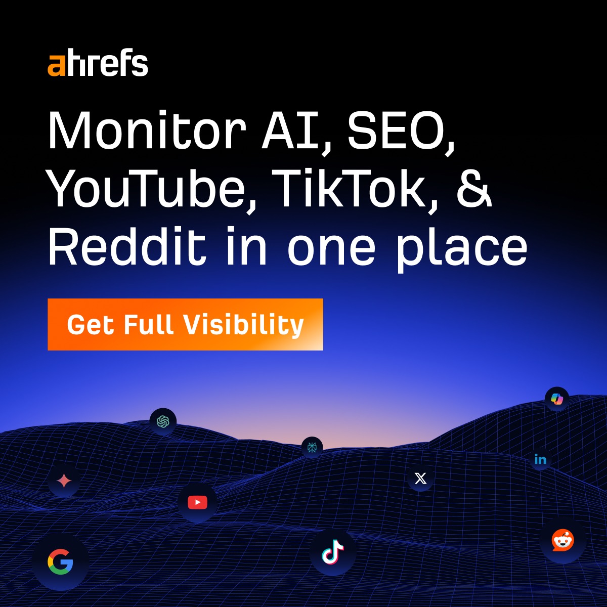 ahrefs's tweet photo. Stop juggling platforms. Brand Radar puts everything in one place.