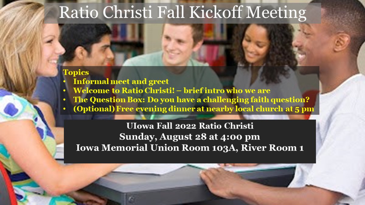 RC_UIowa's tweet photo. Ratio Christi, IMU Room 341, Native Nations Room at 3:30 pm, Sunday, April 12, 'Why Christians Differ on Young and Old Earth Creation' - https://t.co/9cQmQChyar https://t.co/cqlmSZAU10