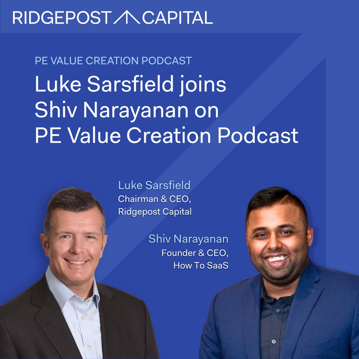 RidgepostCap's tweet photo. Our Chairman & CEO, Luke Sarsfield, was featured on the latest episode of the Private Equity Value Creation Podcast.

In a wide-ranging conversation with host @shivn22, CEO of How To SaaS, Luke explained how Ridgepost’s platform model serves a key competitive advantage in the firm’s approach to investing in the middle and lower middle market. With strategies that focus on different, but complementary, parts of the private markets ecosystem, Ridgepost is able to create a flywheel effect through cross-platform collaboration that drives more durable outcomes in a fragmented landscape.

For more on Ridgepost’s platform and our approach to creating value on behalf of our investors, you can listen to the full interview here: https://t.co/qsatPIr2o7
