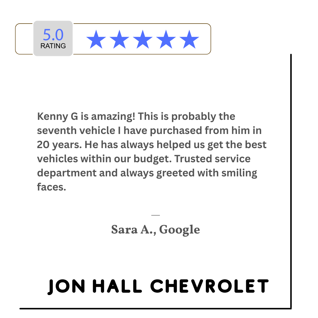 JonHallChevrole's tweet photo. Sara, thank you so much for your kind words and loyalty over the past 20 years! We’re thrilled to hear that Kenny has consistently helped you find the right vehicles and that our service team has made you feel welcome. We look forward to serving you for many more years to come! https://t.co/P2NYuBlh2W