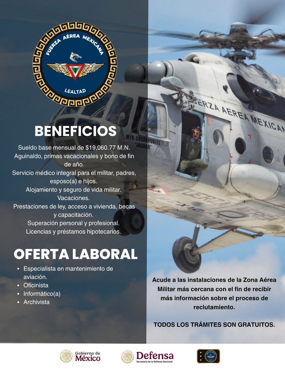 FuerzaAereaMx's tweet photo. Todos los trámites son gratuitos. https://t.co/7WAPggp272