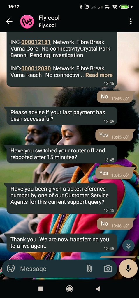 molefexco's tweet photo. @flydotcool @vumatel 
There's no internet again and two hours ago I was being transfer to a live agent which I assume bis no longer alive. I am in Rockville Soweto LOS error once again in less than two weeks. https://t.co/YfRqardbWS