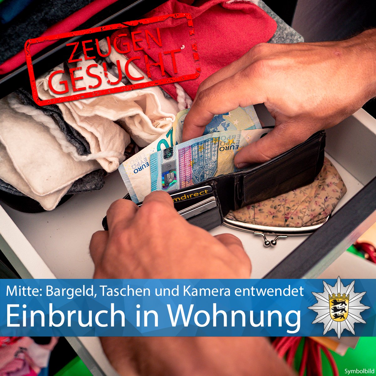 PP_Stuttgart's tweet image. #Mitte Unbekannte sind am Dienstagabend gegen 20 Uhr in ein Zimmer einer Wohnung an der Katharinenstraße eingebrochen. Sie erbeuteten Taschen, Bargeld und eine Kamera im Wert von mehreren Hundert Euro. Zur PM ▶️ sohub.io/zwkg Eure #Polizei #Stuttgart