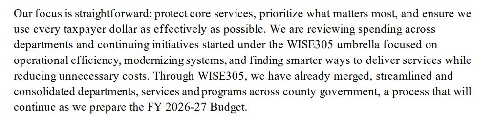 doug_hanks's tweet photo. Another grim annual budget message from @MayorDaniella. The charter-required start to the 27 budget process has Levine Cava repeating her flat-tax austerity message, noting county has "far less flexibility [for] new projects." What's on the chopping block? https://t.co/XL1nF31plJ https://t.co/N2rcJuGokQ