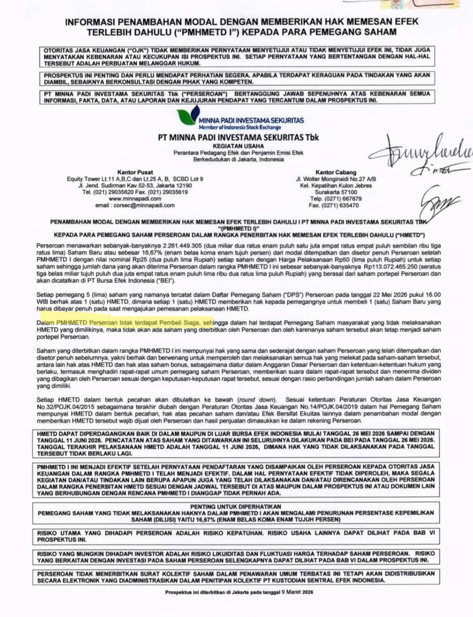 saptaipb's tweet photo. $PADI mau right issue,

-Punya 5 lot dapat 1 lot RI bisa di tebus RI harga 50
-Tidak ada pembeli siaga
-Cum date 22 Mei 26
-Dana RI di pake buat modal kerja
-kepemilikan publik 98%

RI Gak ada urgensi nya

Scalpingin aja.

Disc on https://t.co/ROnN0q0kll