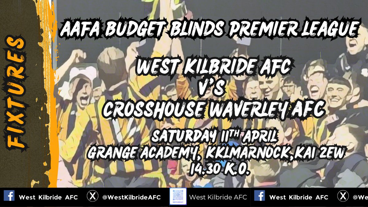 WestKilbrdeAFC's tweet photo. League action this Saturday and we're away to Crosshouse Waverley. Get along and support the team 🟠⚫️🟠 https://t.co/XpDIa6Fqp9