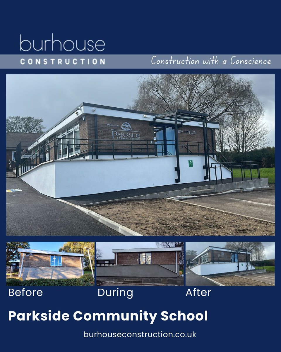 Project Complete – Parkside Community School
Burhouse Construction has completed works including an external access ramp, entrance canopy, new doors &amp; access system, fascia &amp; soffit renewal, internal re-modelling, full refurbishment, platform lift &amp; washroom upgrades.
#Burhouse