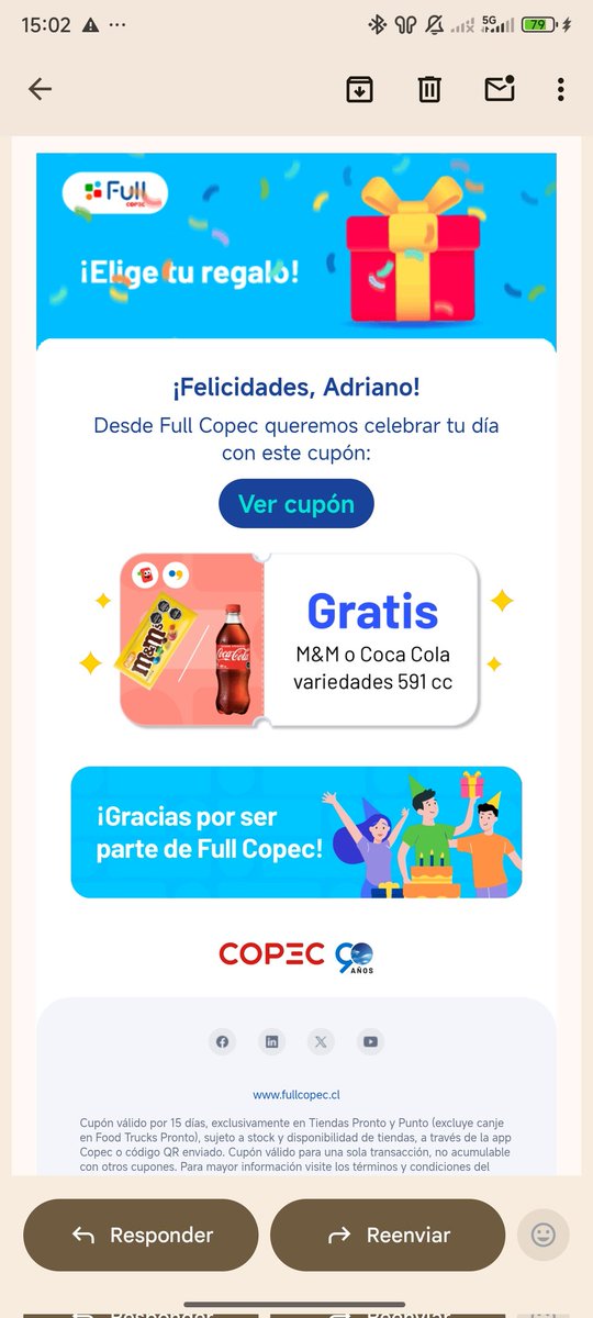 acastell0's tweet photo. @CristinaMachuca @copec_cl Yo estuve ayer y me llegó este correo🥲🥲🥲🥲 seguro lleno el estanque con cokita https://t.co/ZYUiM3y5Co