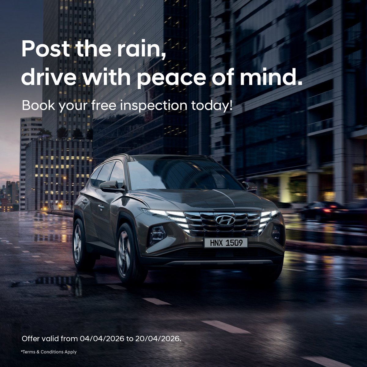 HyundaiUAE's tweet image. Drive with confidence after the rain.
Book your free inspection today &amp;amp; ensure your #Hyundai is ready for every journey. Visit us from 04/04/2026 to 20/04/2026

#DriveWithConfidence #FreeInspection #CarCare #SafetyFirst #HyundaiService #AfterRainCheck #PeaceOfMind #CarMaintenance