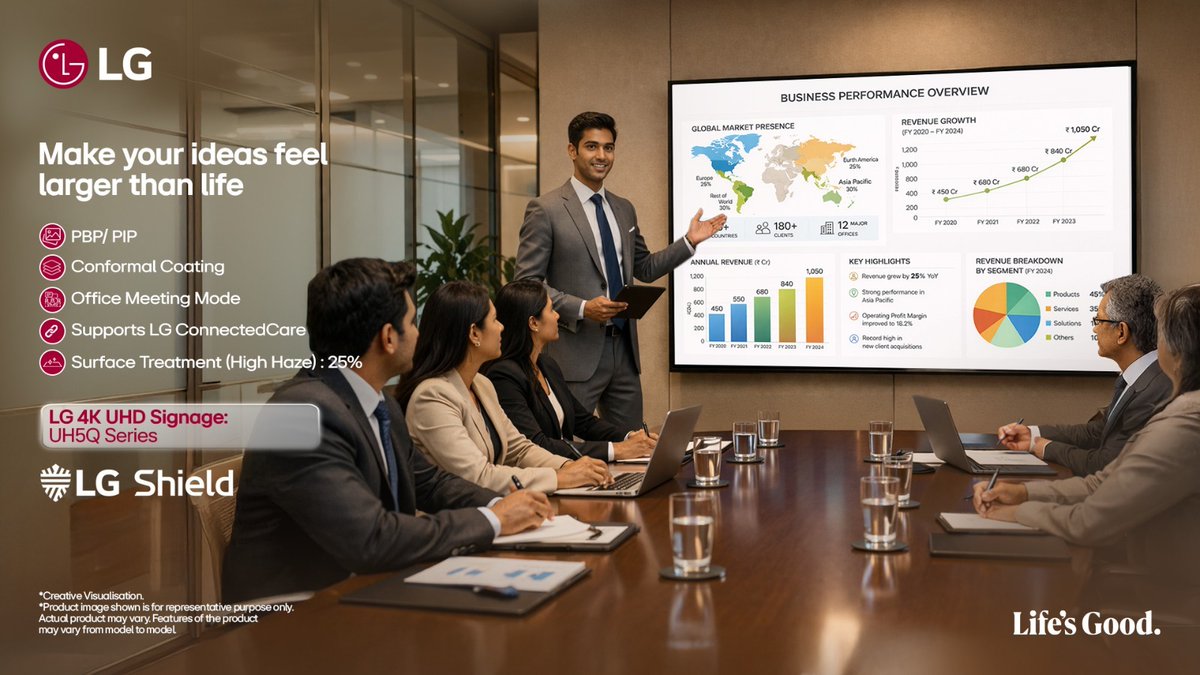 LGIndia's tweet image. Make every idea shine in any meeting room. 

Know More - bit.ly/4tBUEME

#LG #LGIndia #LifesGood #DigitalSignage #4KUHDDisplay #HighHaze #CommercialDisplay