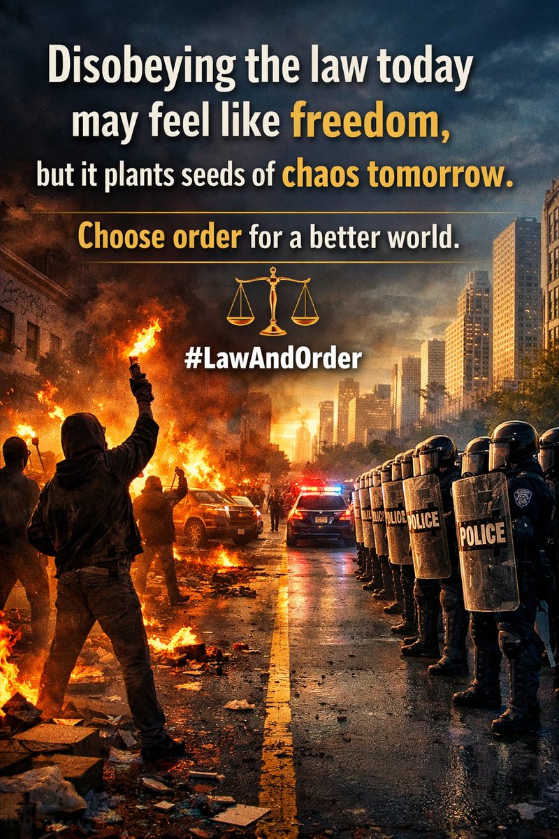 Judge1430's tweet image. Disobeying the law today may feel like freedom, but it plants seeds of chaos tomorrow. Choose order for a better world. ⚖️ #LawAndOrder