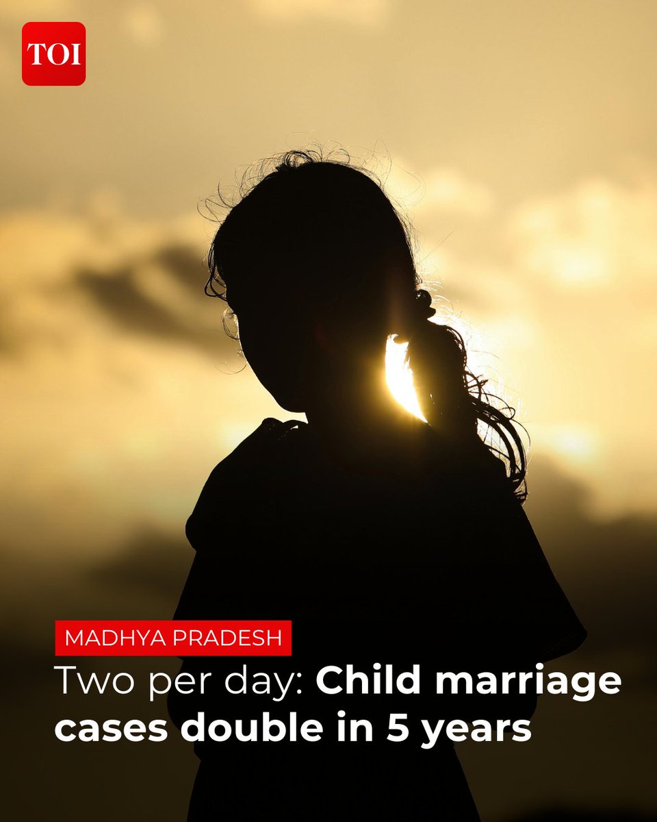timesofindia's tweet photo. #Bhopal | Child marriages are surging across #MadhyaPradesh, with govt data showing cases where girls under 18 were married more than doubling over the past five years, from 366 incidents detected in 2020 to 538 in 2025.

Read more 🔗  https://t.co/zgrDneILBU

#CrimeNews #Crime https://t.co/PD1oiDh6Qx
