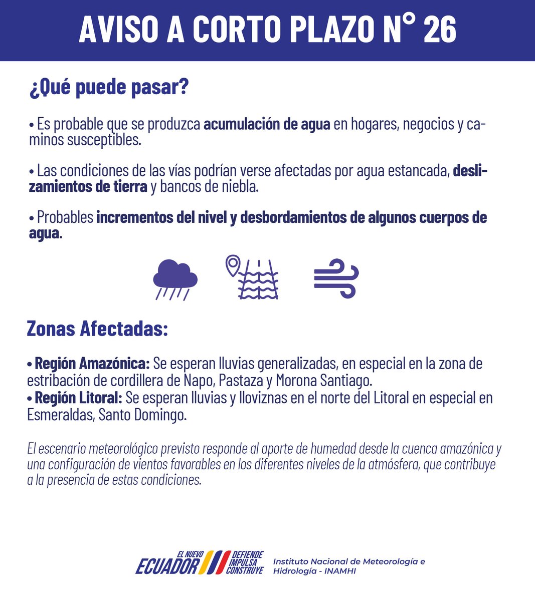 inamhi_ec's tweet photo. #PronósticoACortoPlazo | Entre la mañana del 9 y la madrugada del 10 de abril, se prevén lluvias de intensidad variable en estribación de cordillera  de la Amazonía y de forma puntual en el norte del Litoral.
Tome precauciones. https://t.co/Y1lR27N8zz