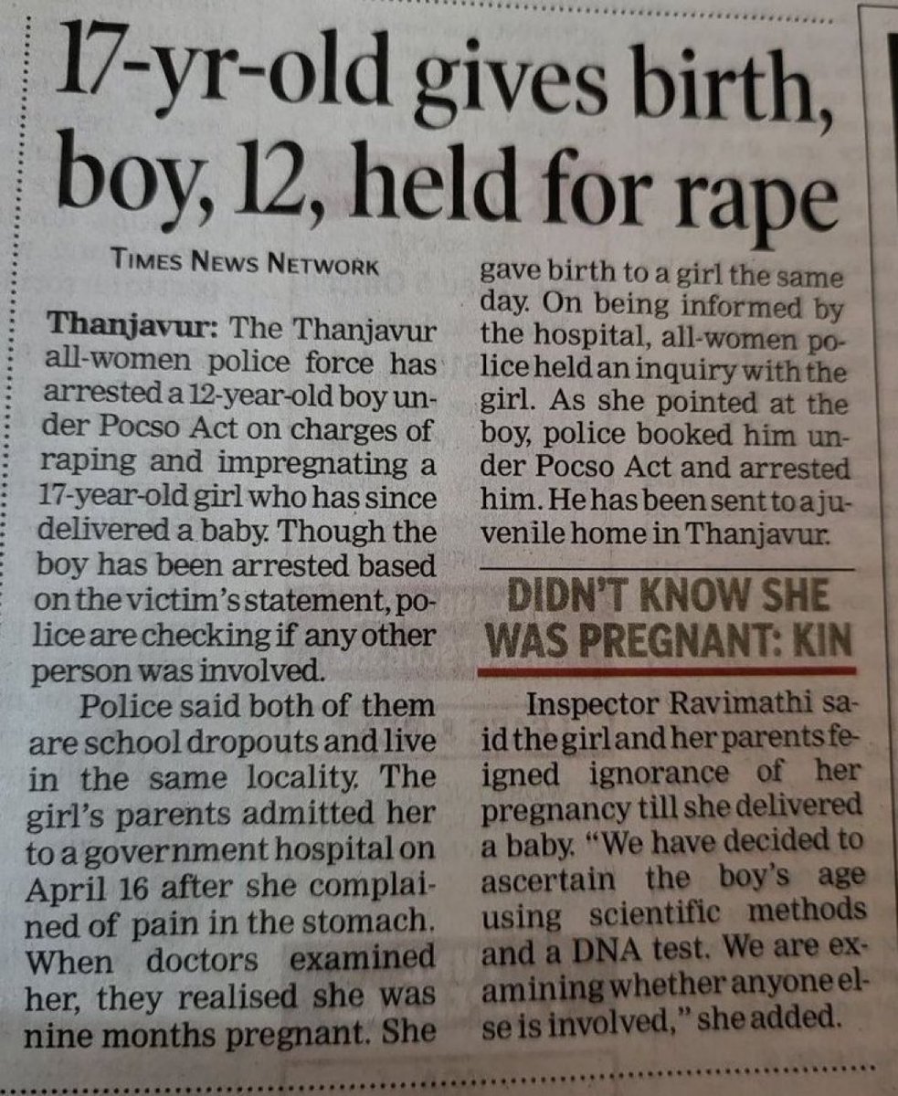 imra_mra's tweet photo. When this incident occurred, the boy was 11 years old and the girl was 16. However, according to Indian law, the 11-year-old boy is treated as a rapist, while the 16-year-old girl is considered immature नादान .

Consent गया भाड़ मे.

@narendramodi VISHWAGURU..! https://t.co/o08W8oVNwk