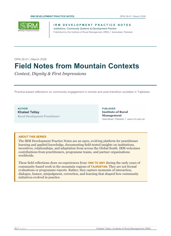 irm_islamabad's tweet photo. 📖 Exciting news! We have launched the Development Practice Notes (DPN) Series.

📥 Download and read the latest issues through the link below.
https://t.co/F9CZ4N0MFE

#DevelopmentPracticeNotes #FieldLearning #CommunityDevelopment #Practitioners https://t.co/OZLaFQYXbz