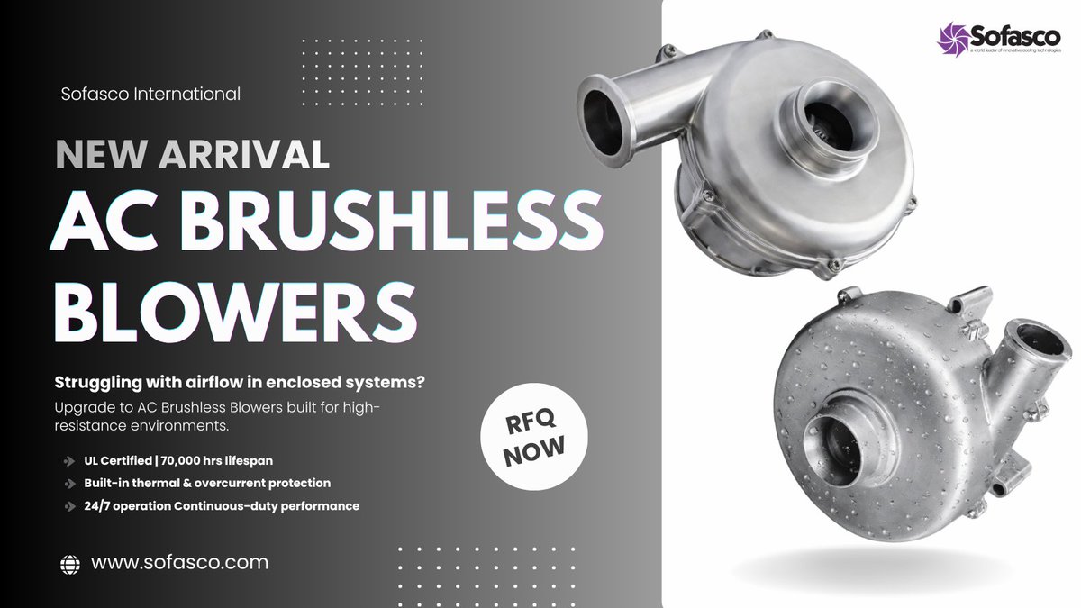 Sofascofans's tweet image. Introducing the Sofasco™ AC Brushless Blower engineered for high efficiency airflow in demanding industrial environments. Built for 24/7 operation with integrated protection, it keeps your critical systems cool, stable, and reliable.
#Sofasco #ACBrushlessBlower #IndustrialBlower