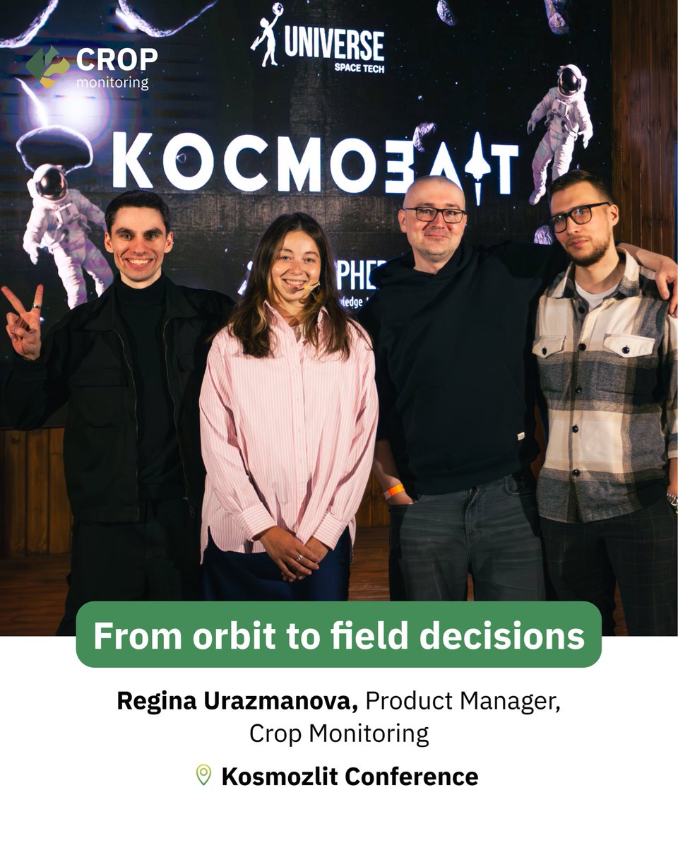 CropMonitoring's tweet photo. At the Kosmozlit conference in Kyiv, Regina Urazmanova, Product Manager of Crop Monitoring, shared how satellite data is changing modern farming.

From early crop stress detection to data-driven decisions — farming is shifting from reaction to prediction. https://t.co/am7VrzOHgm