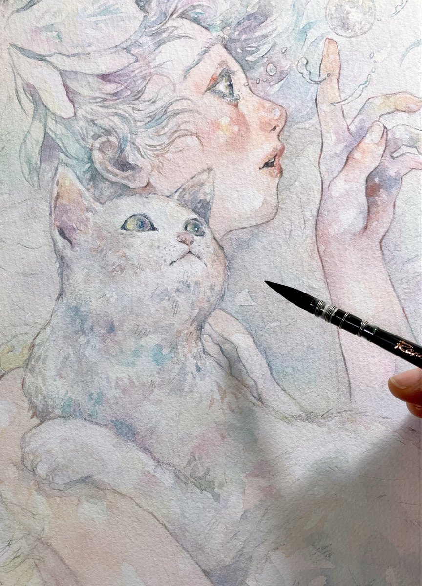 久々に少し大きめの絵を描いています🐱