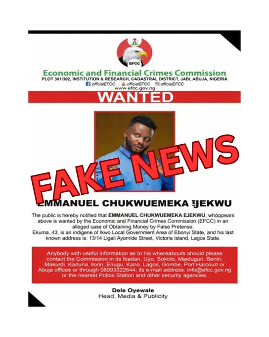 tvcnewsng's tweet photo. EFCC Debunks Viral ‘Wanted’ Poster of Comedian Sabinus

https://t.co/FZNsW01aEi https://t.co/3EMVlxpcHH